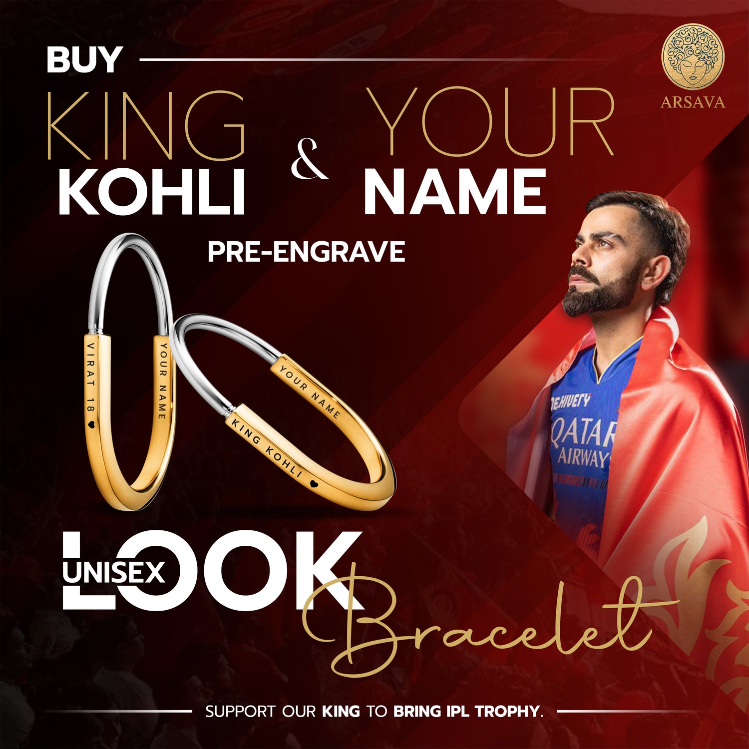 KING KOHLI LOOK BRACELET | UNISEX BRACELET | FREE ENGRAVING